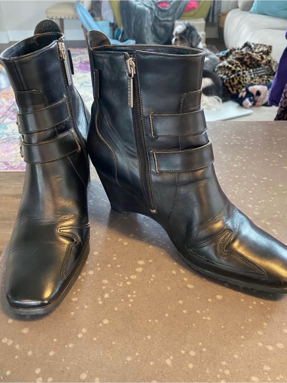 ICON Hella Ladies Black Leather Wedge Motorcycle Boots